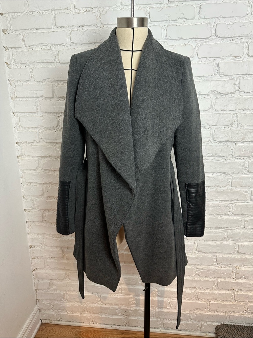Vero Moda Dark Gray Draped Trench Coat with Black Elbow Panels